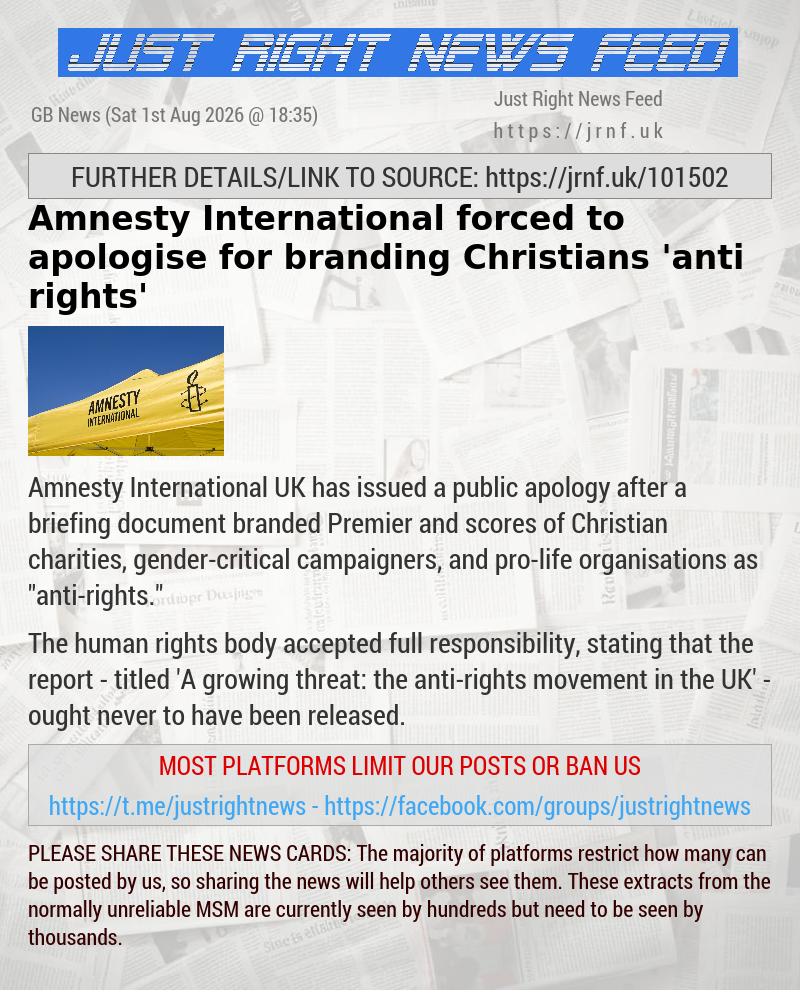 Amnesty International forced to apologise for branding Christians ’anti—rights’