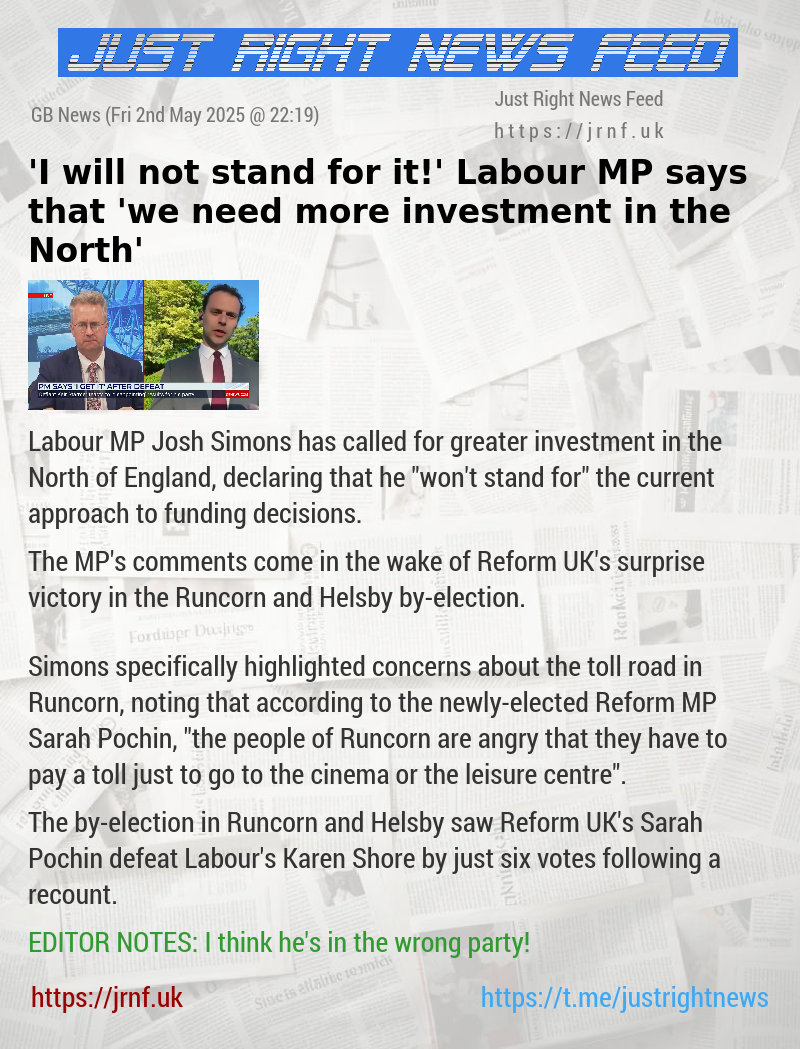 ’I will not stand for it!’ Labour MP says that ’we need more investment in the North’