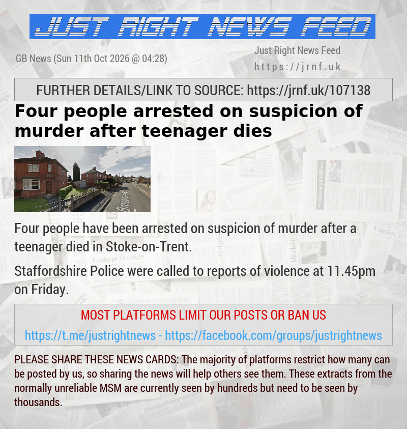 Four people arrested on suspicion of murder after teenager dies