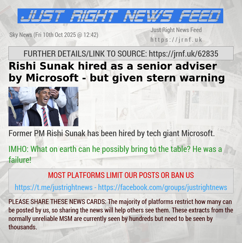 Rishi Sunak hired as a senior adviser by Microsoft — but given stern warning