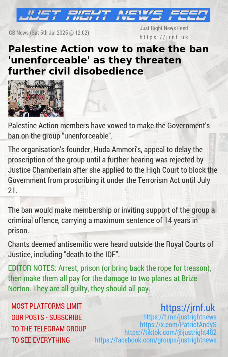 Palestine Action vow to make the ban ’unenforceable’ as they threaten further civil disobedience