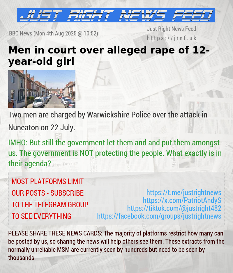 Men in court over alleged rape of 12—year—old girl