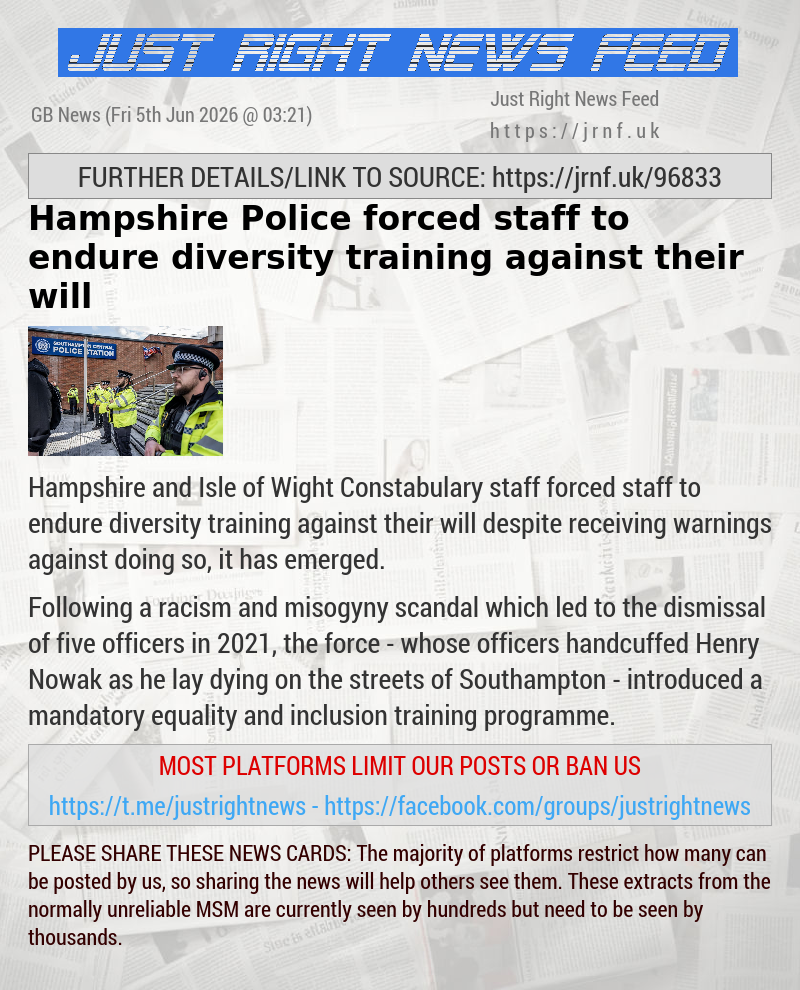 Hampshire Police forced staff to endure diversity training against their will