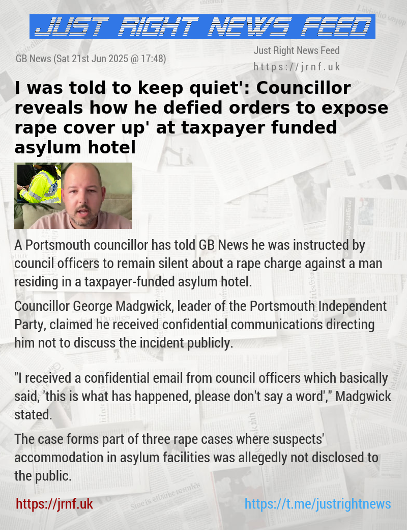 ‘I was told to keep quiet’: Councillor reveals how he defied orders to expose rape ‘cover—up’ at taxpayer—funded asylum hotel