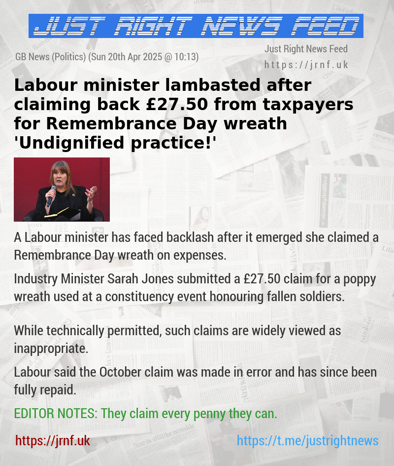 Labour minister lambasted after claiming back £27.50 from taxpayers for Remembrance Day wreath — ’Undignified practice!’