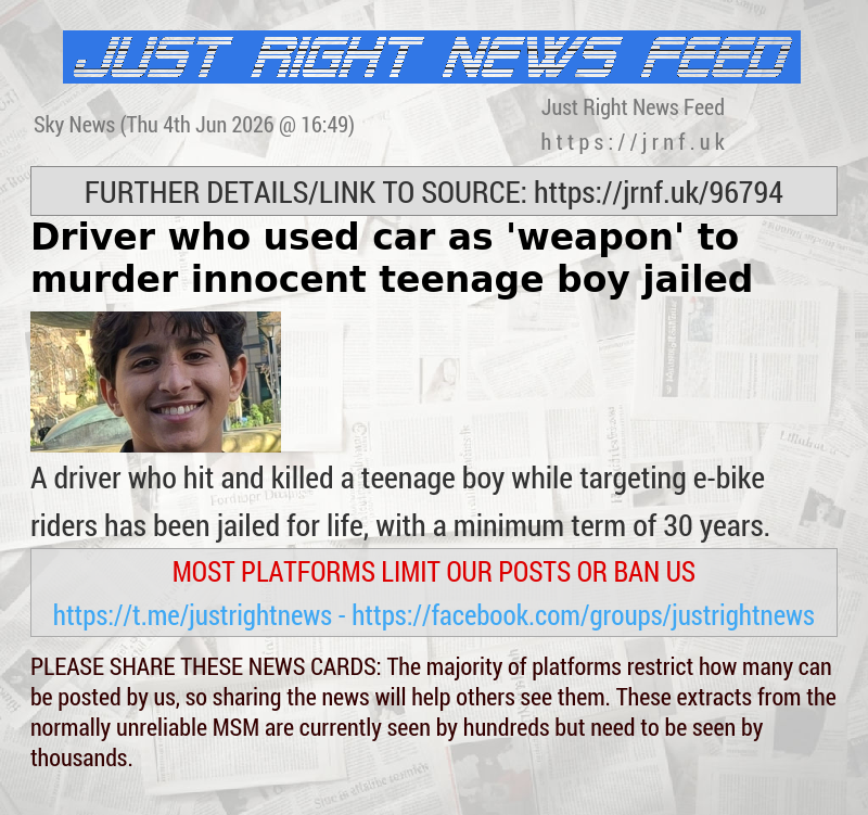 Driver who used car as ’weapon’ to murder innocent teenage boy jailed