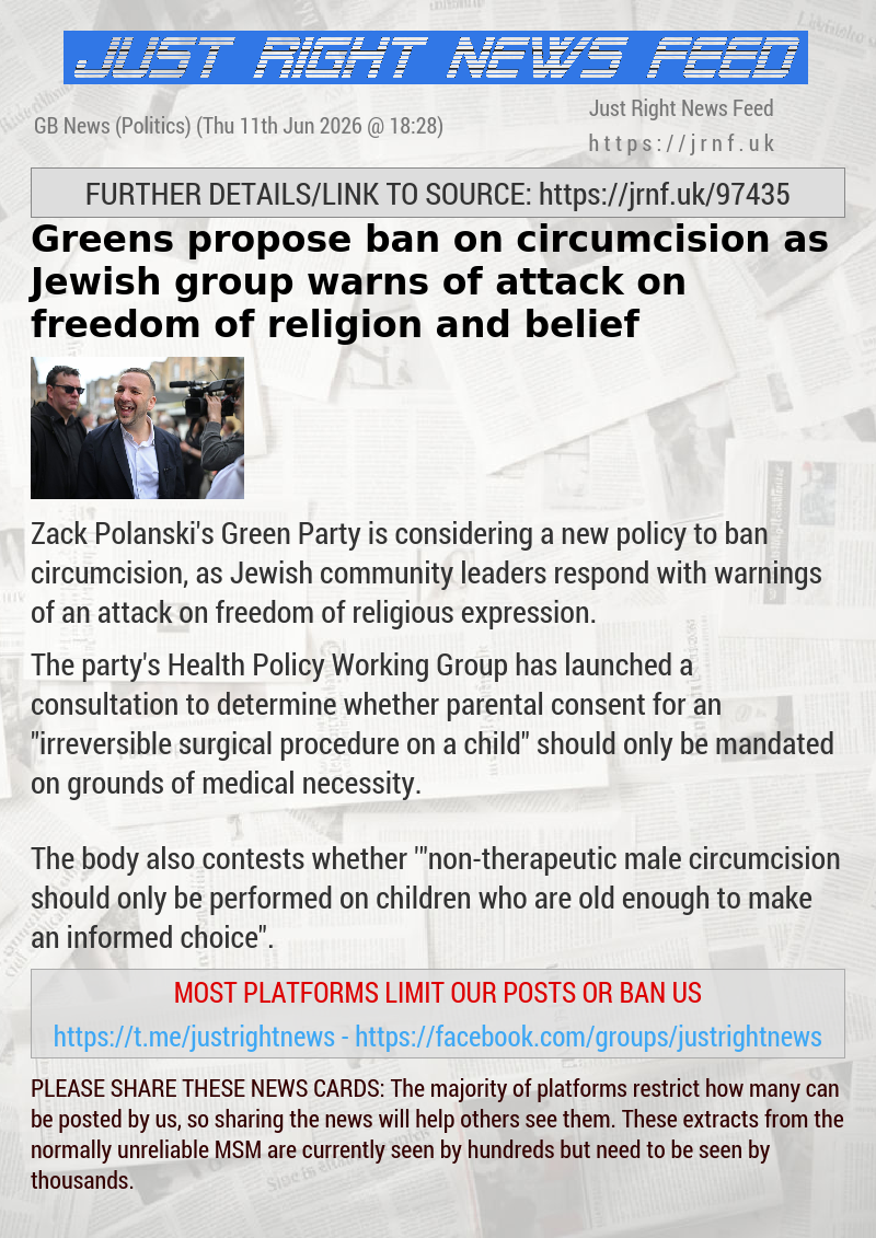 Greens propose ban on circumcision as Jewish group warns of attack on freedom of religion and belief