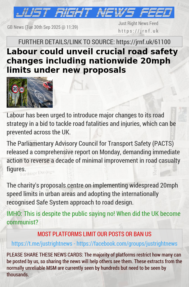 Labour could unveil crucial road safety changes including nationwide 20mph limits under new proposals