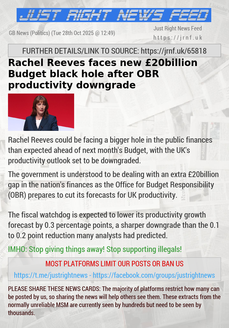 Rachel Reeves faces new £20billion Budget black hole after OBR productivity downgrade
