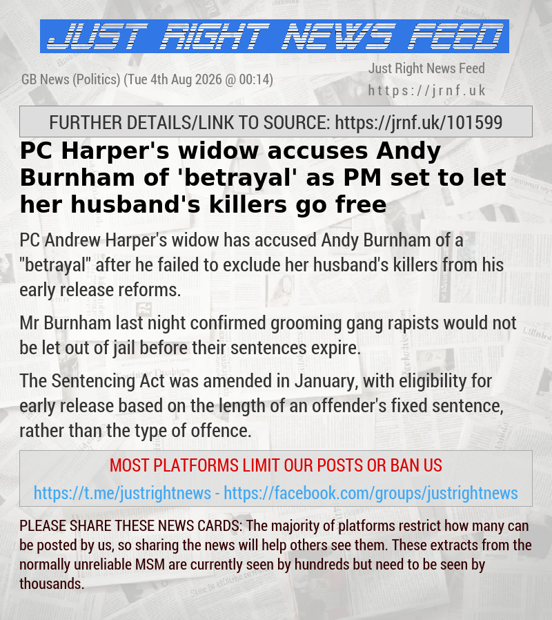 PC Harper’s widow accuses Andy Burnham of ’betrayal’ as PM set to let her husband’s killers go free
