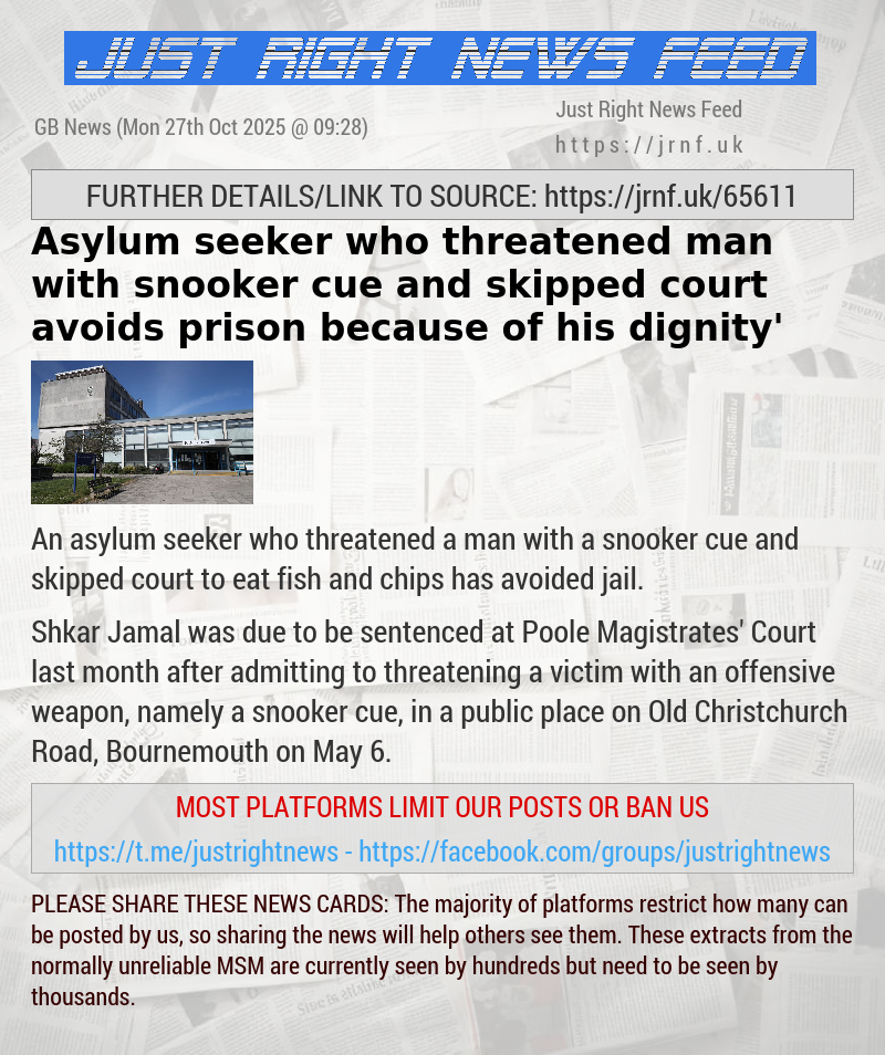 Asylum seeker who threatened man with snooker cue and skipped court avoids prison because of his ‘dignity’