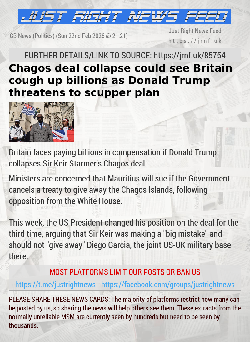 Chagos deal collapse could see Britain cough up billions as Donald Trump threatens to scupper plan