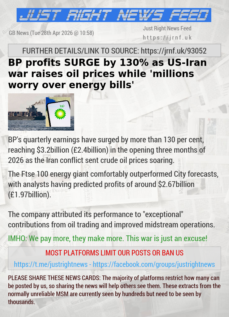 BP profits SURGE by 130% as US—Iran war raises oil prices while ’millions worry over energy bills’