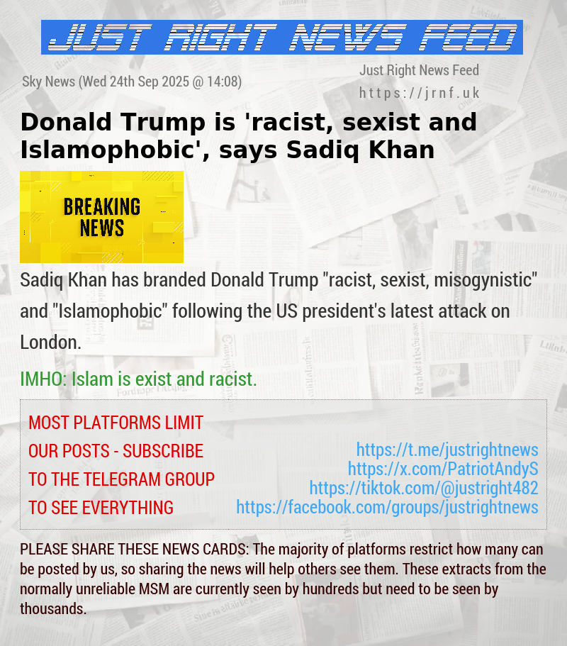 Donald Trump is ’racist, sexist and Islamophobic’, says Sadiq Khan