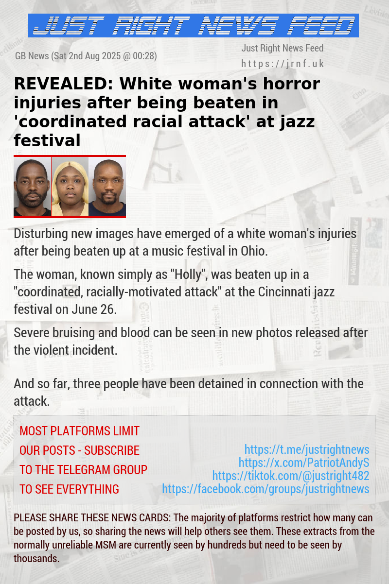 REVEALED: White woman’s horror injuries after being beaten in ’coordinated racial attack’ at jazz festival