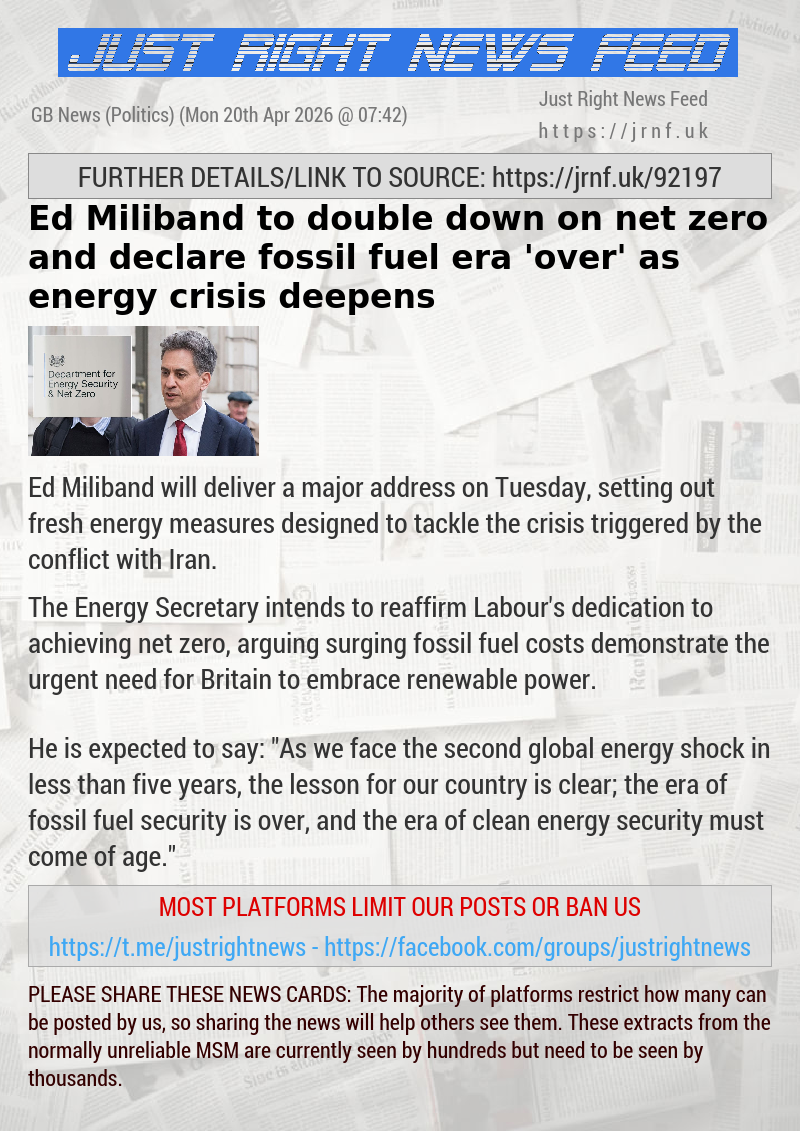 Ed Miliband to double down on net zero and declare fossil fuel era ’over’ as energy crisis deepens