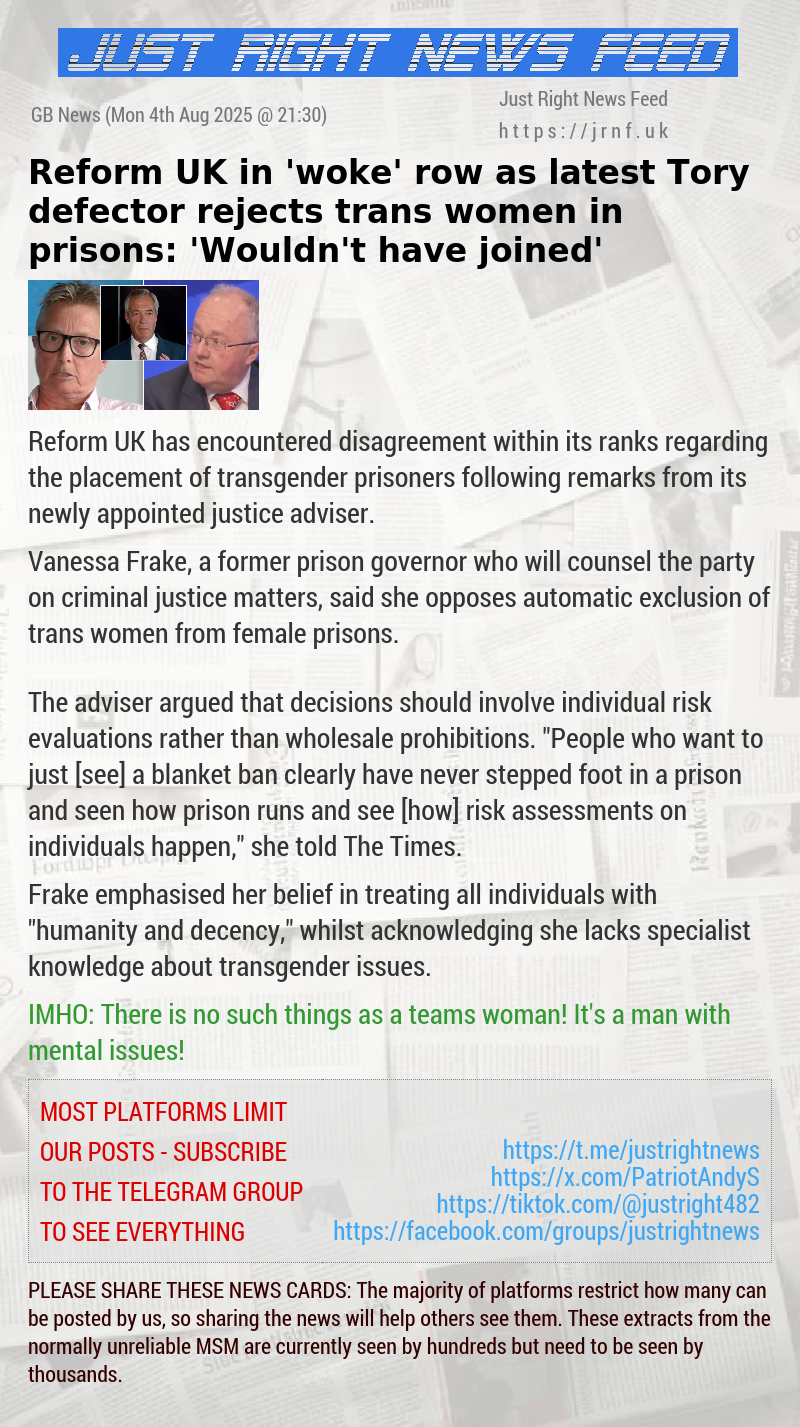 Reform UK in ‘woke’ row as latest Tory defector rejects trans women in prisons: ‘Wouldn’t have joined’