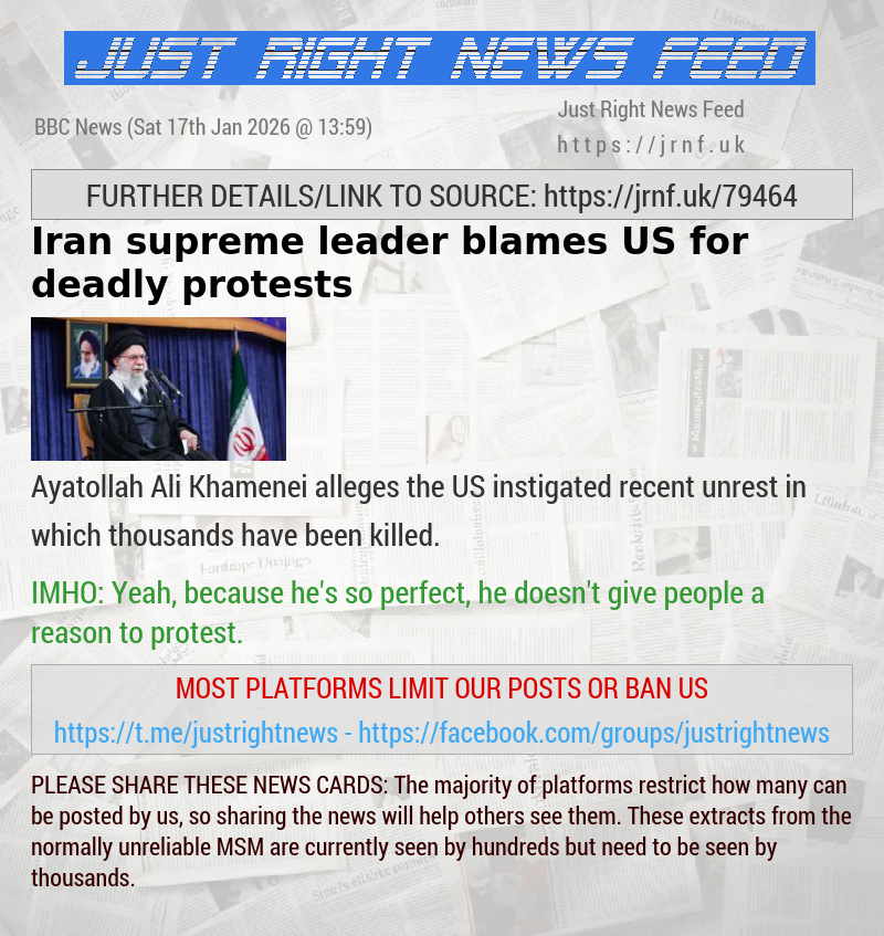 Iran supreme leader blames US for deadly protests