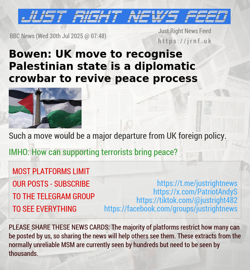 Bowen: UK move to recognise Palestinian state is a diplomatic crowbar to revive peace process