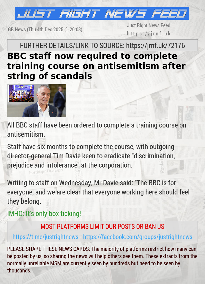 BBC staff now required to complete training course on antisemitism after string of scandals