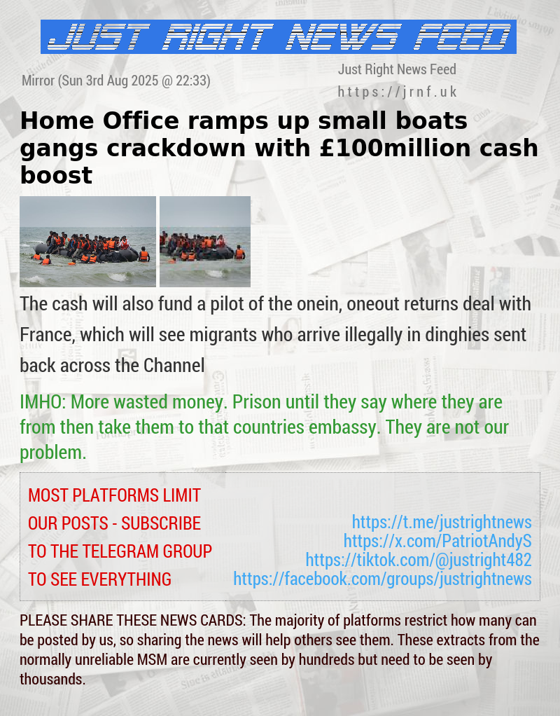 Home Office ramps up small boats gangs crackdown with &pound;100million cash boost