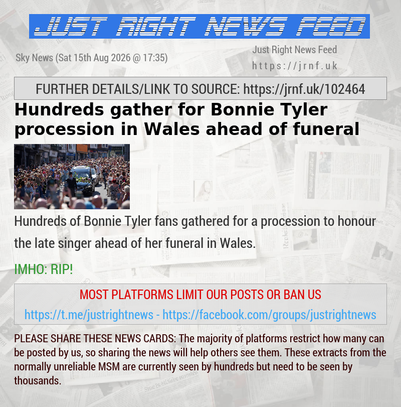 Hundreds gather for Bonnie Tyler procession in Wales ahead of funeral