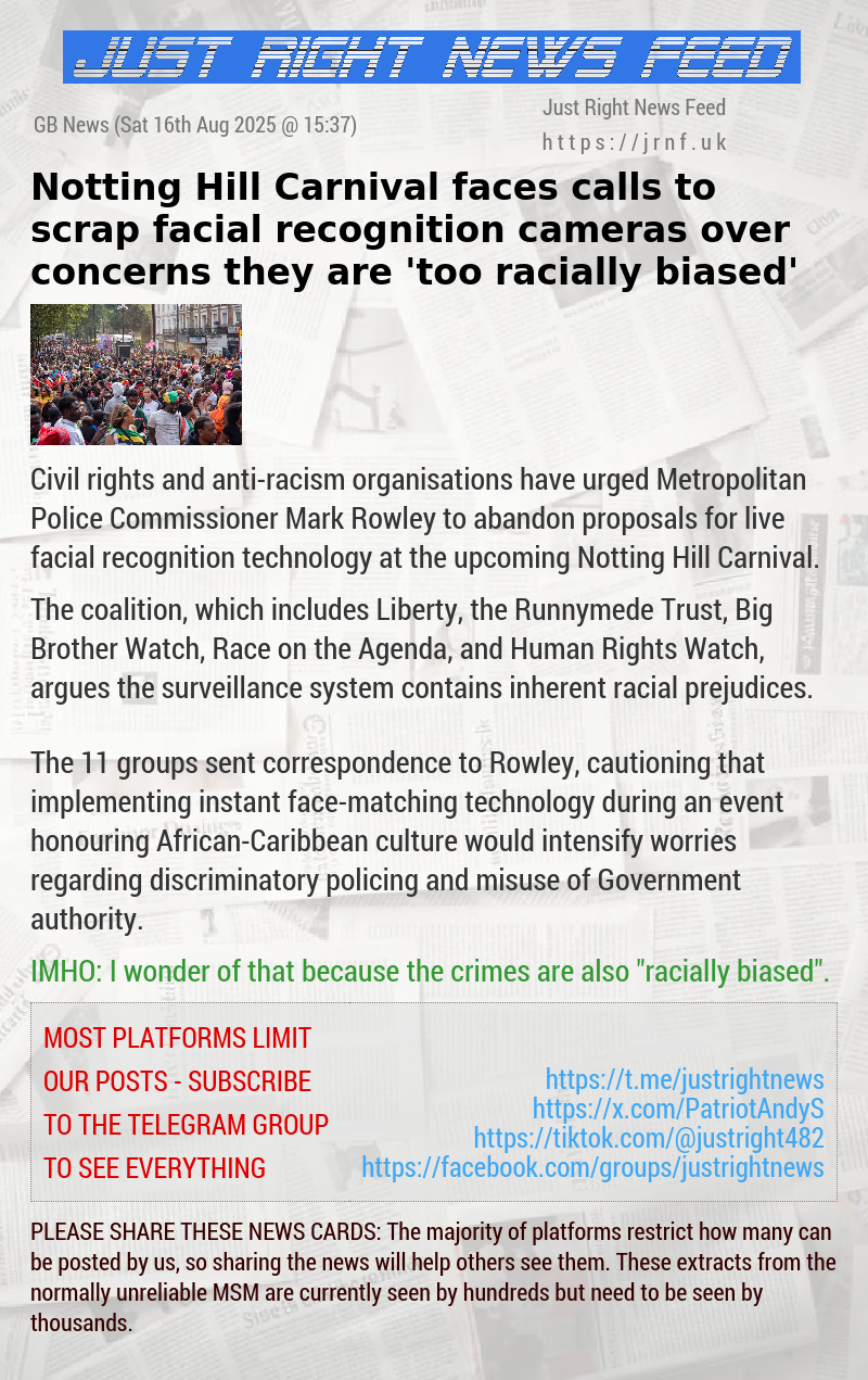 Notting Hill Carnival faces calls to scrap facial recognition cameras over concerns they are ’too racially biased’