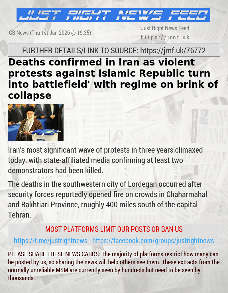 Deaths confirmed in Iran as violent protests against Islamic Republic turn into ‘battlefield’ with regime on brink of collapse