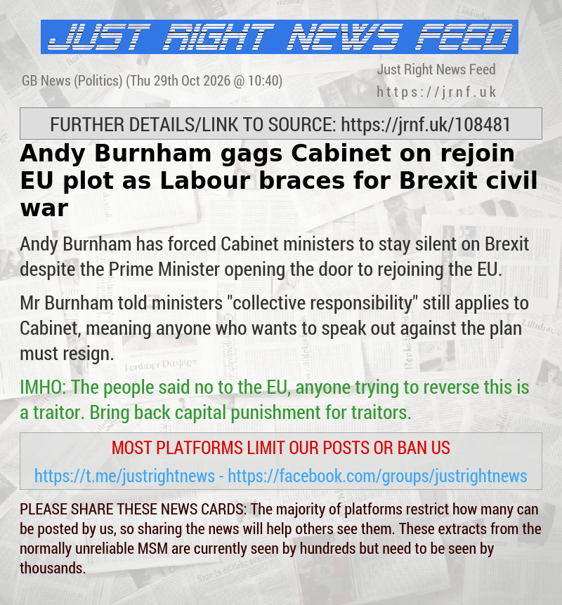 Andy Burnham gags Cabinet on rejoin EU plot as Labour braces for Brexit civil war