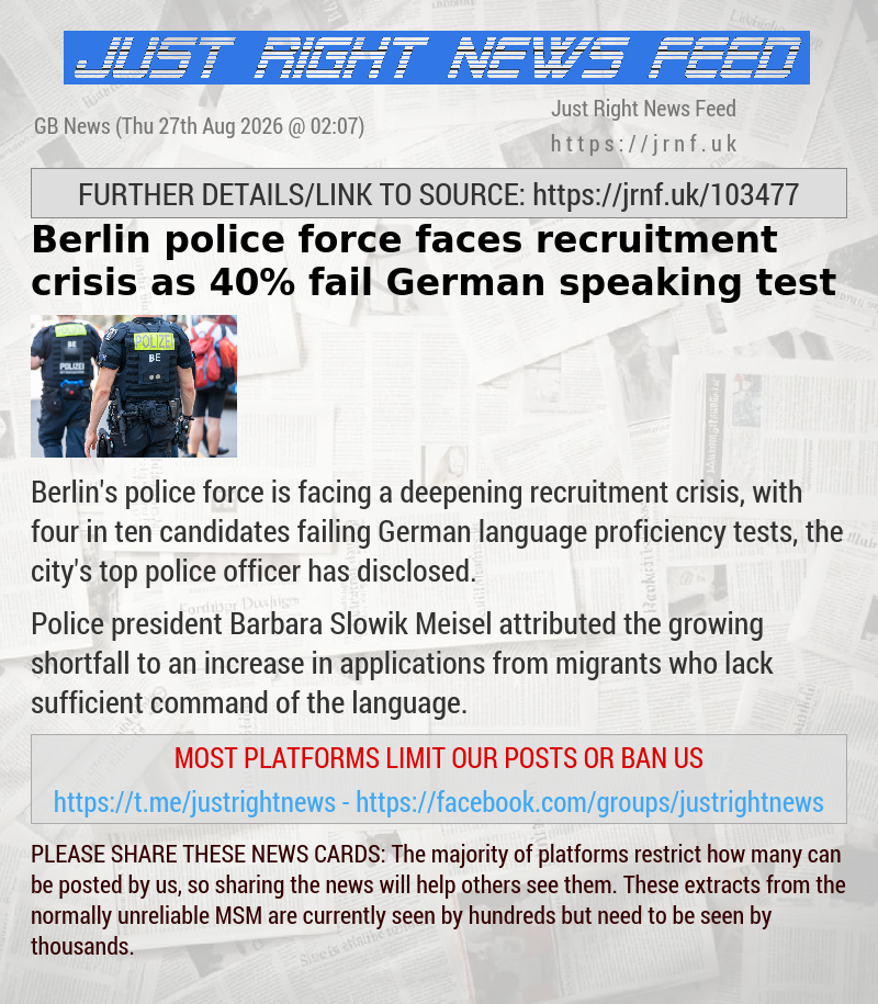 Berlin police force faces recruitment crisis as 40% fail German—speaking test