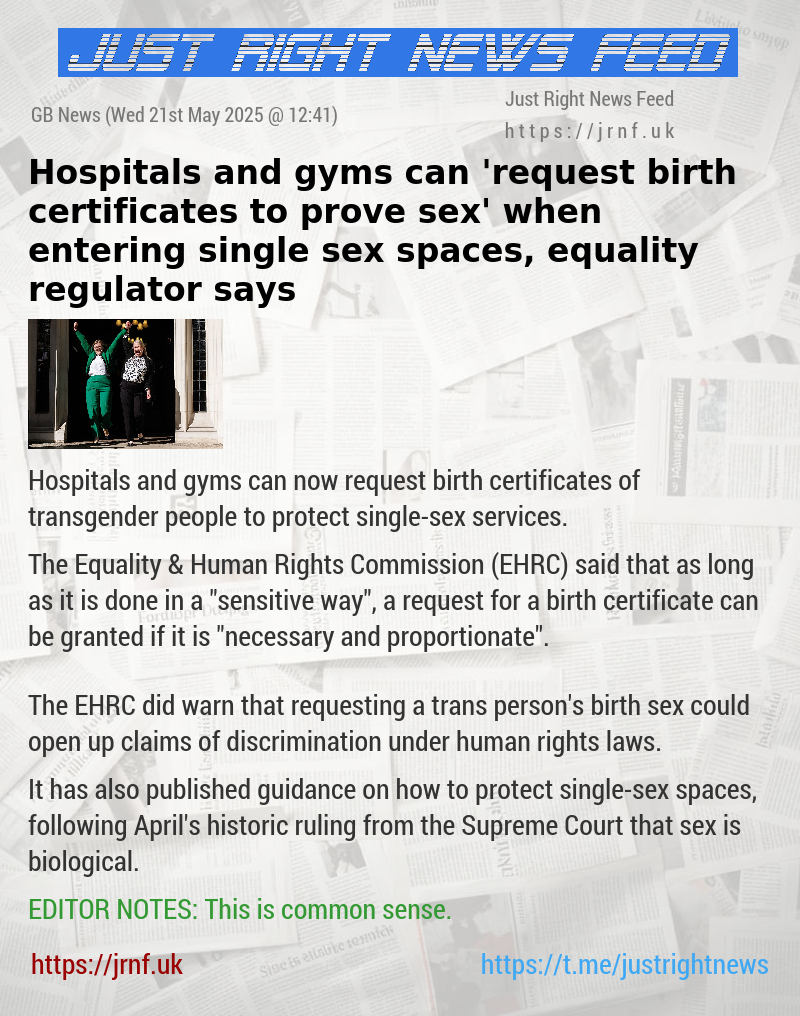 Hospitals and gyms can ’request birth certificates to prove sex’ when entering single—sex spaces, equality regulator says