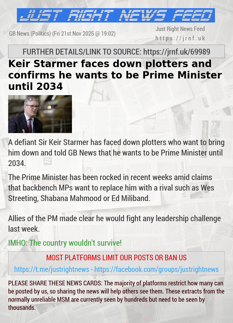 Keir Starmer faces down plotters and confirms he wants to be Prime Minister until 2034