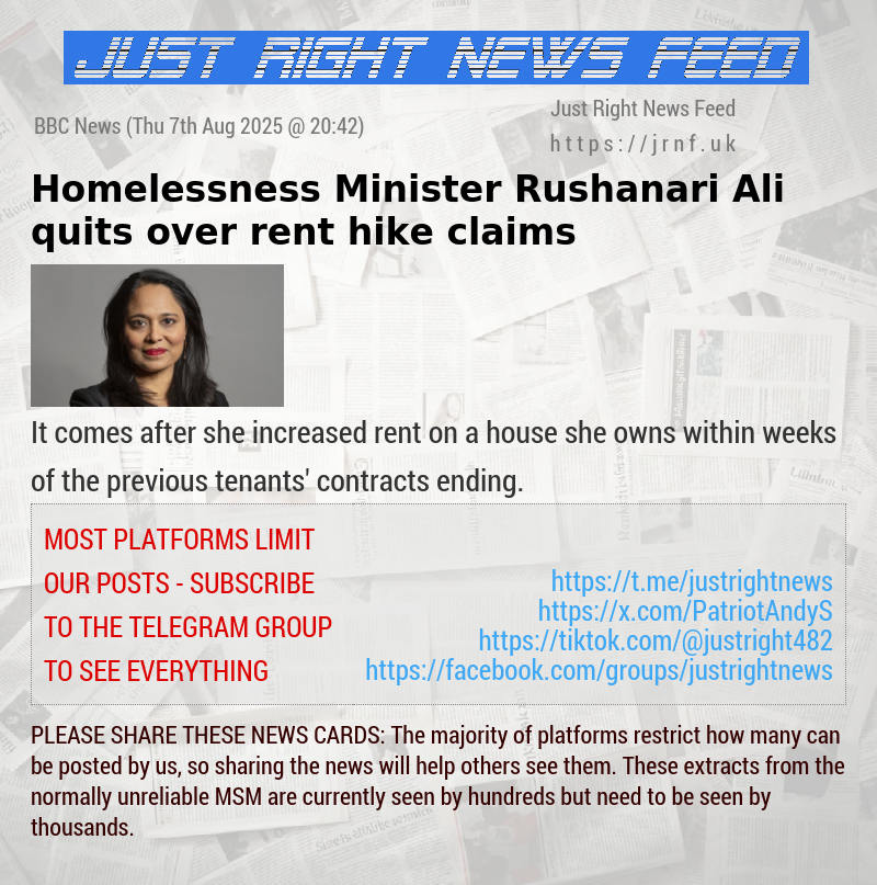 Homelessness Minister Rushanari Ali quits over rent hike claims