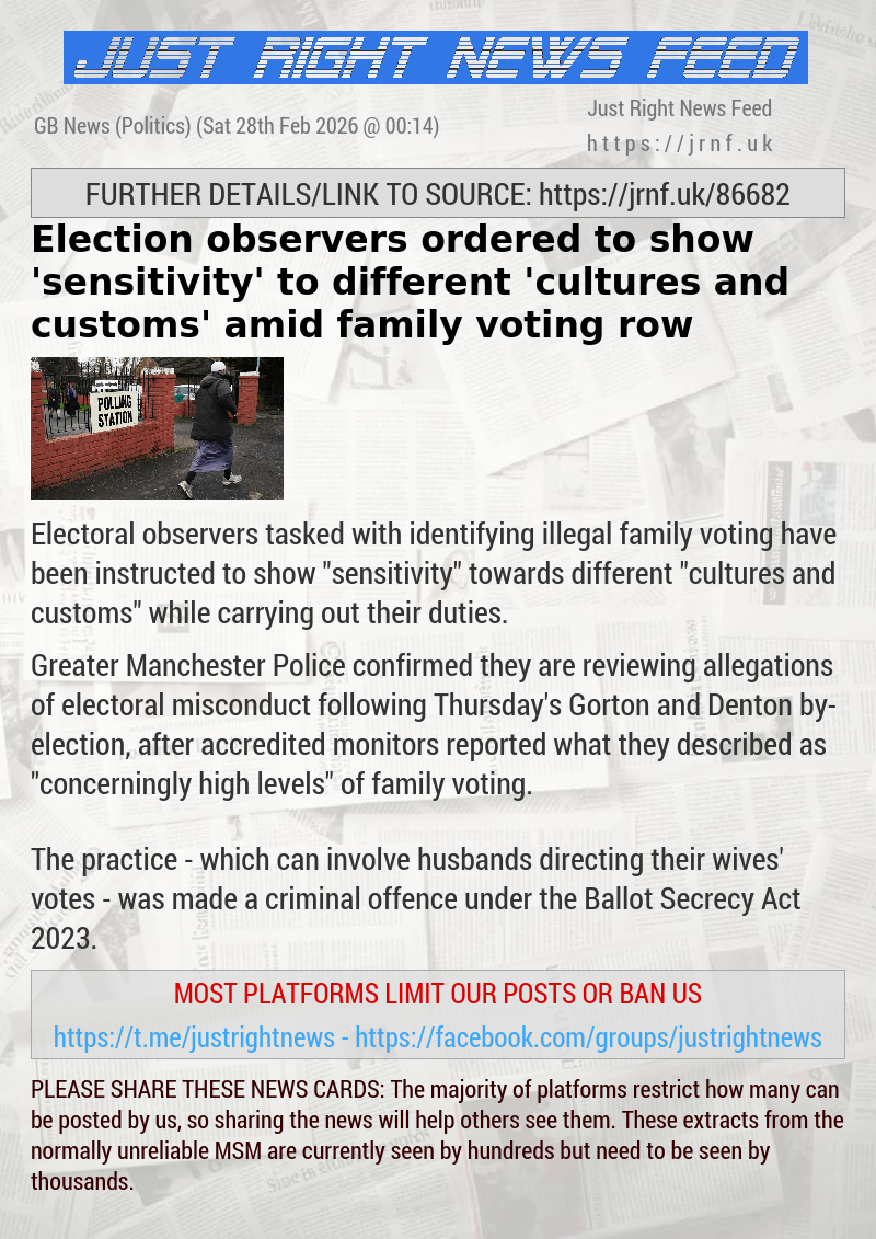 Election observers ordered to show ’sensitivity’ to different ’cultures and customs’ amid family voting row