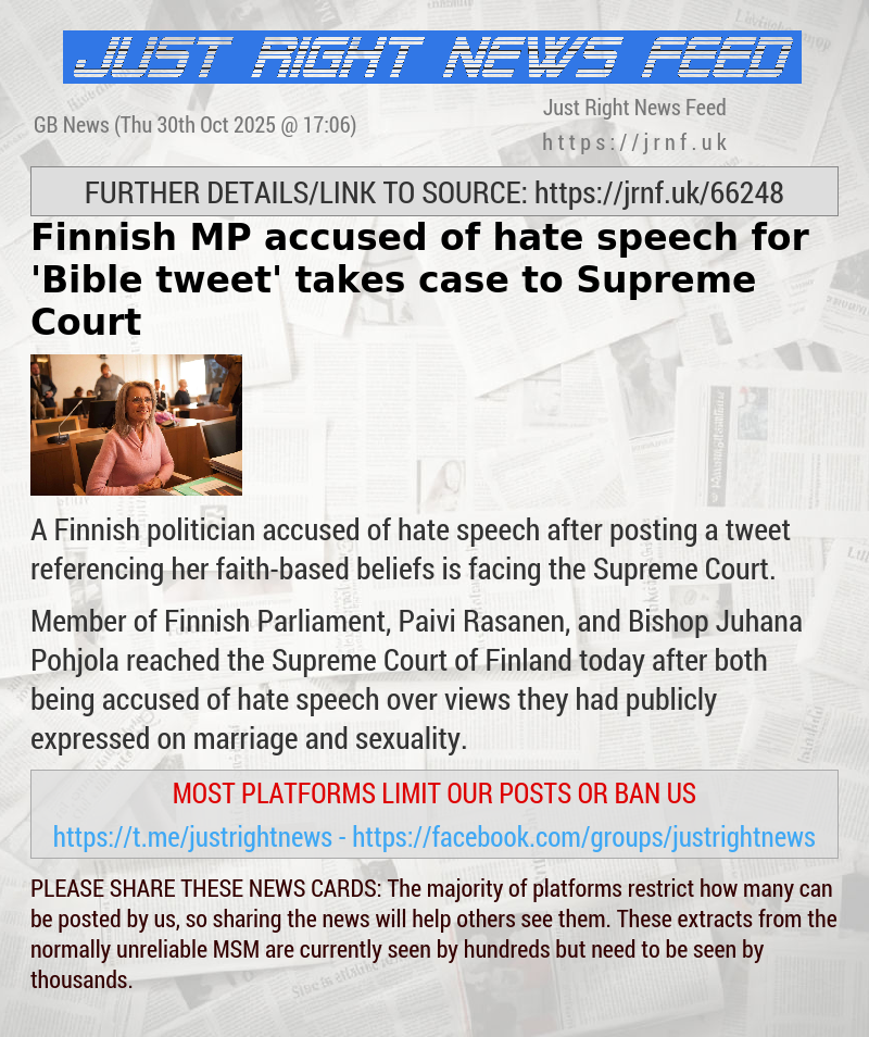 Finnish MP accused of hate speech for ’Bible tweet’ takes case to Supreme Court