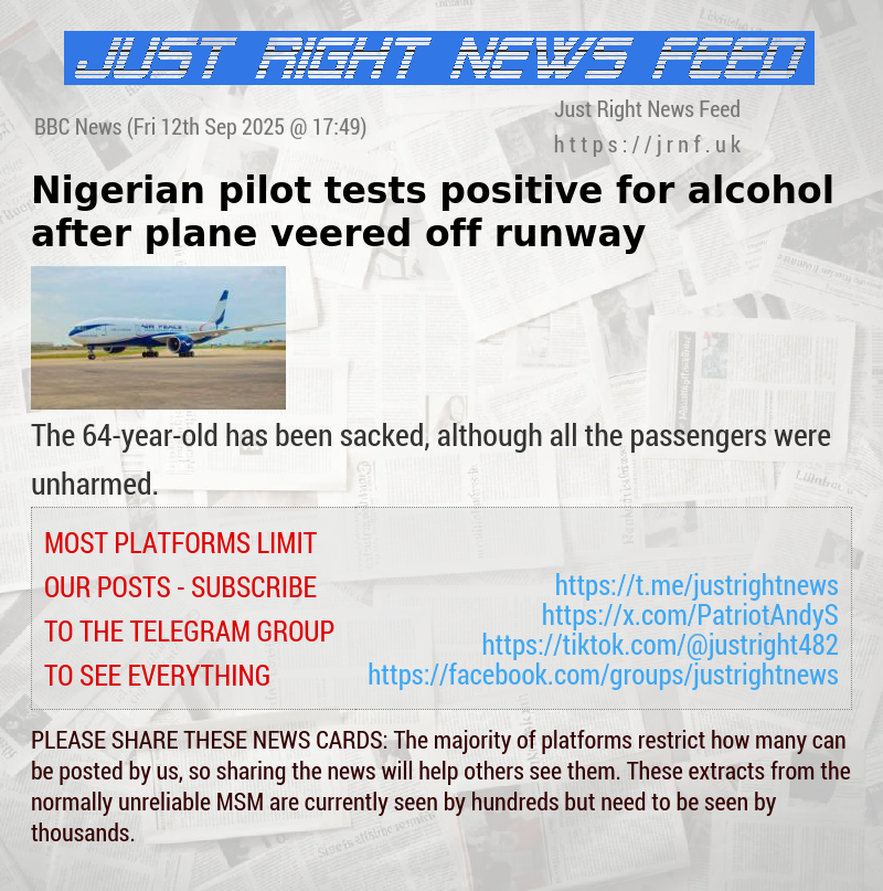 Nigerian pilot tests positive for alcohol after plane veered off runway