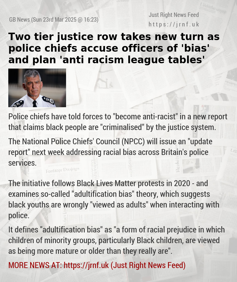 Two—tier justice row takes new turn as police chiefs accuse officers of ’bias’ and plan ’anti—racism league tables’