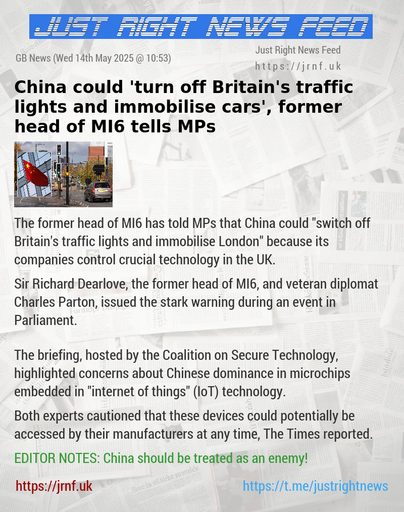 China could ’turn off Britain’s traffic lights and immobilise cars’, former head of MI6 tells MPs