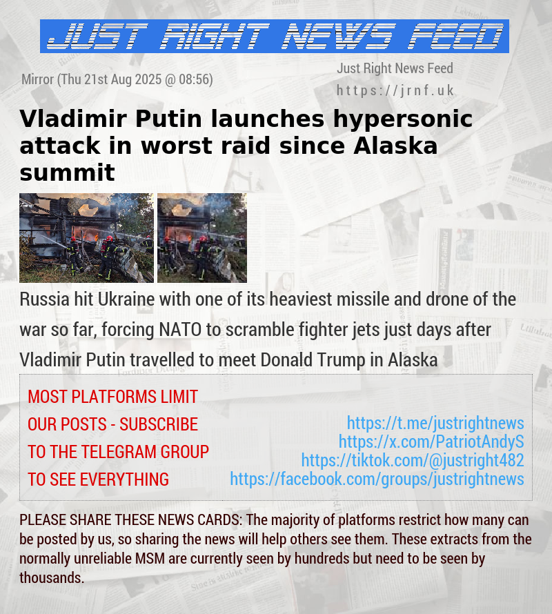 Vladimir Putin launches hypersonic attack in worst raid since Alaska summit