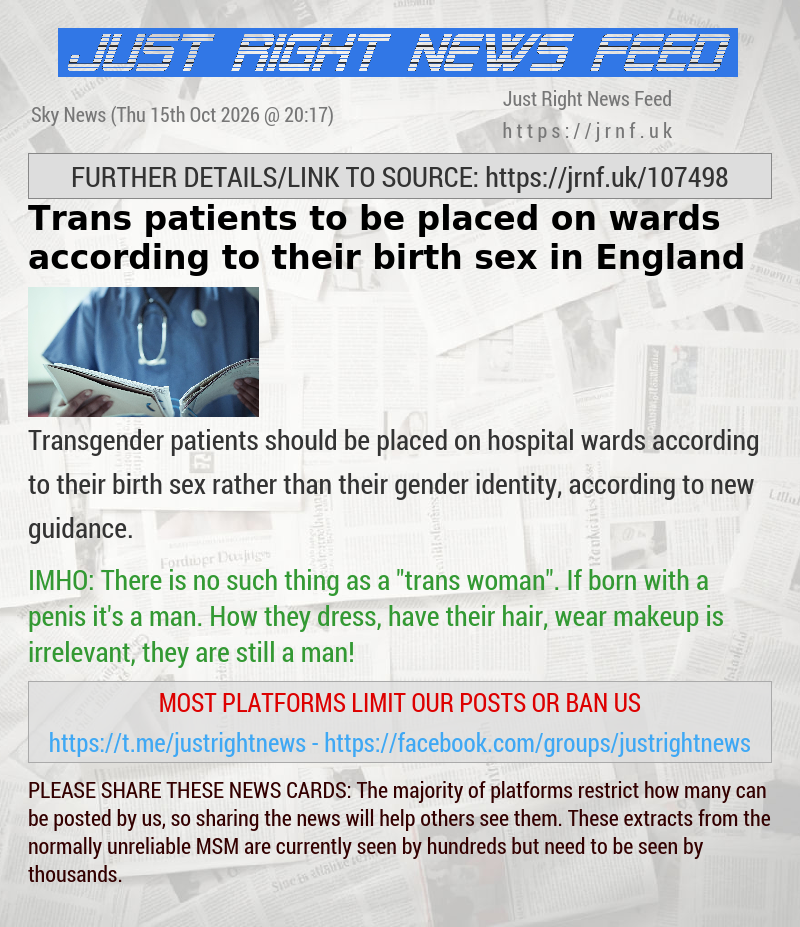 Trans patients to be placed on wards according to their birth sex in England