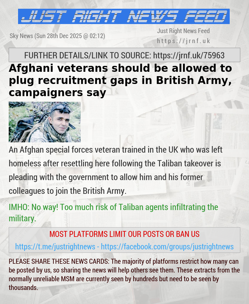 Afghani veterans should be allowed to plug recruitment gaps in British Army, campaigners say
