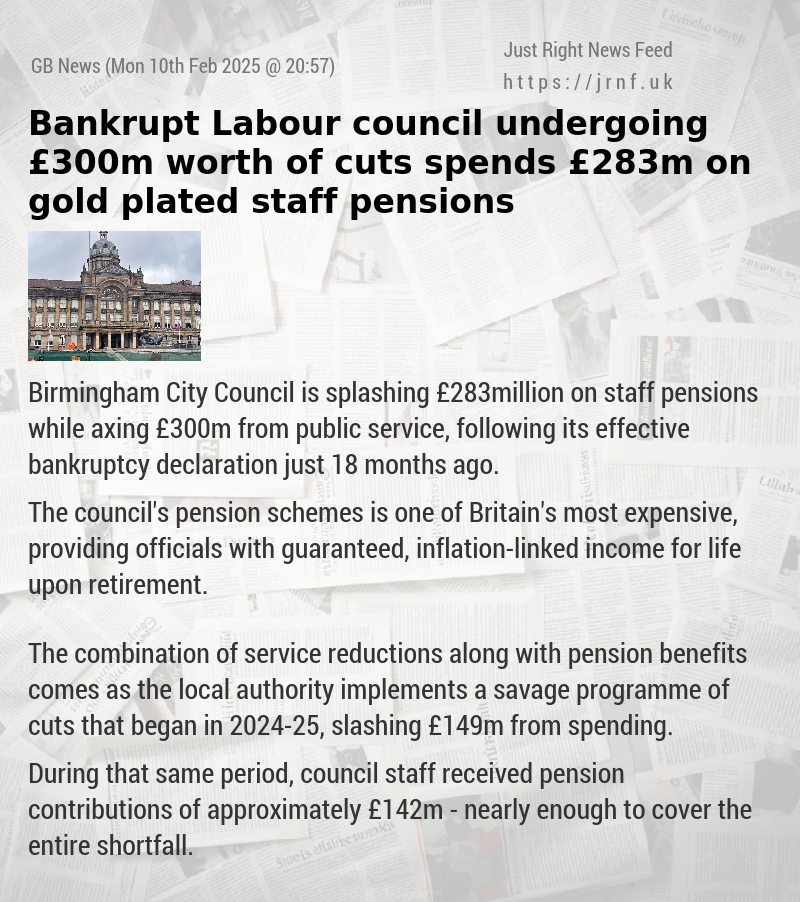 Bankrupt Labour council undergoing £300m worth of cuts spends £283m on gold—plated staff pensions