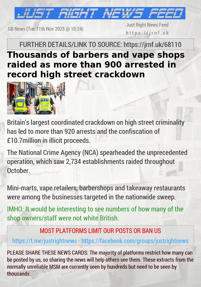 Thousands of barbers and vape shops raided as more than 900 arrested in record high street crackdown