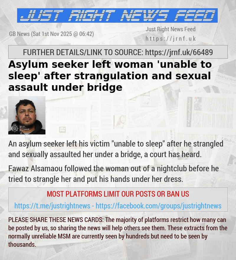 Asylum seeker left woman ’unable to sleep’ after strangulation and sexual assault under bridge