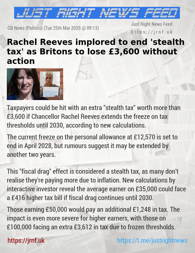 Rachel Reeves implored to end ’stealth tax’ as Britons to lose £3,600 without action