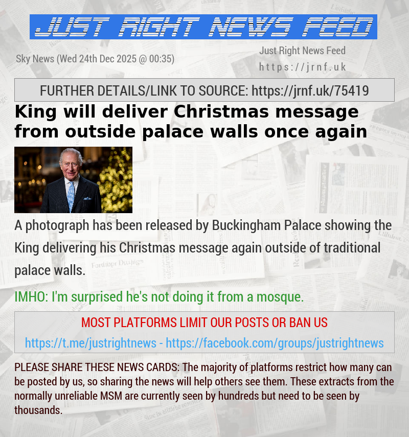 King will deliver Christmas message from outside palace walls once again