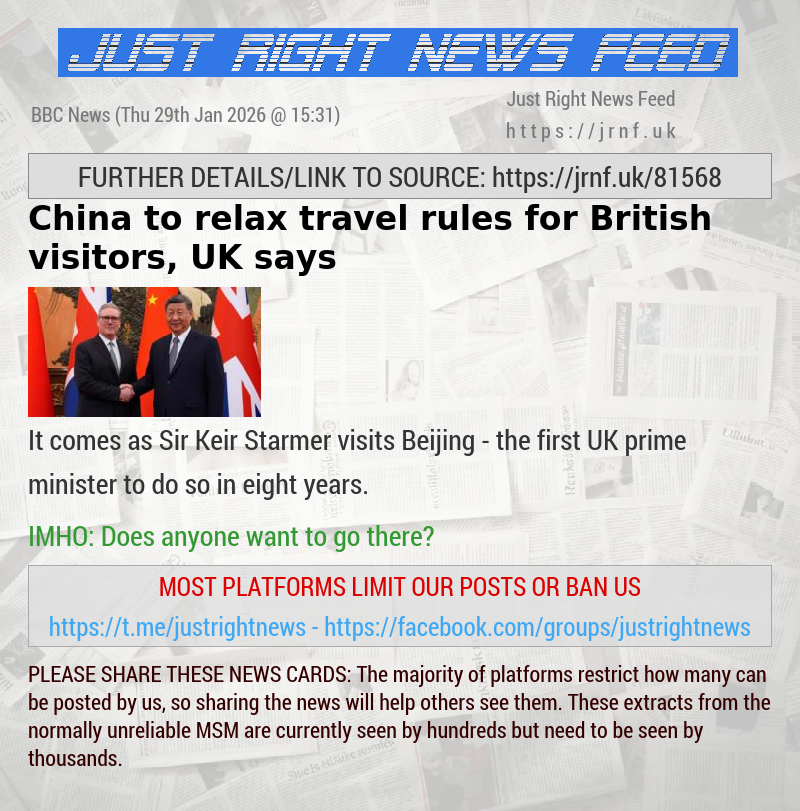 China to relax travel rules for British visitors, UK says
