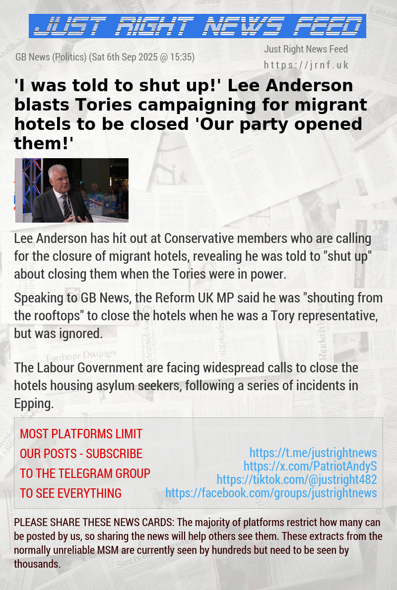 ’I was told to shut up!’ Lee Anderson blasts Tories campaigning for migrant hotels to be closed — ’Our party opened them!’