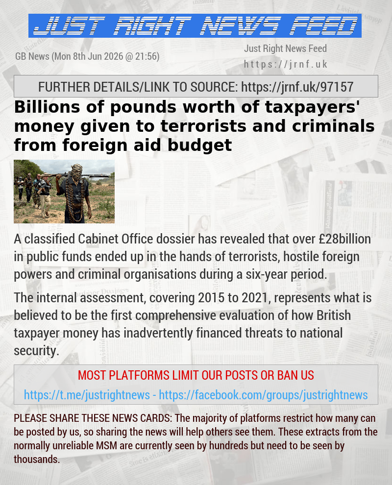 Billions of pounds worth of taxpayers’ money given to terrorists and criminals from foreign aid budget