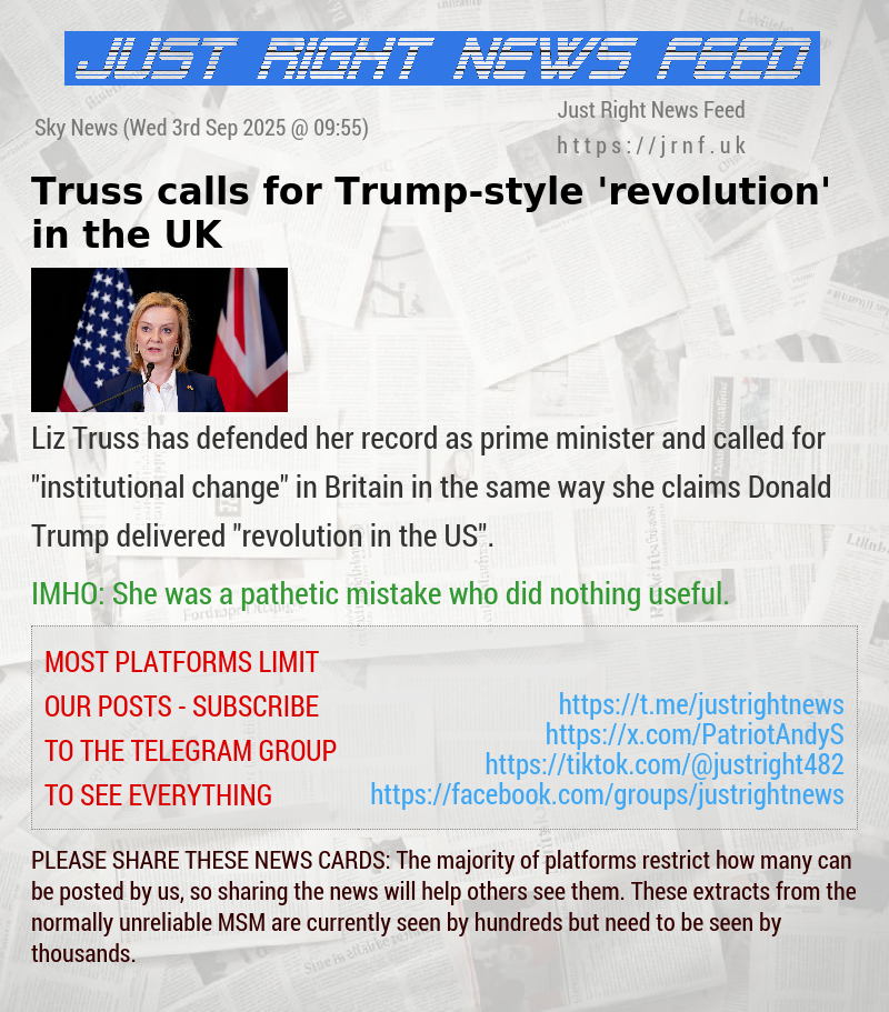 Truss calls for Trump—style ’revolution’ in the UK